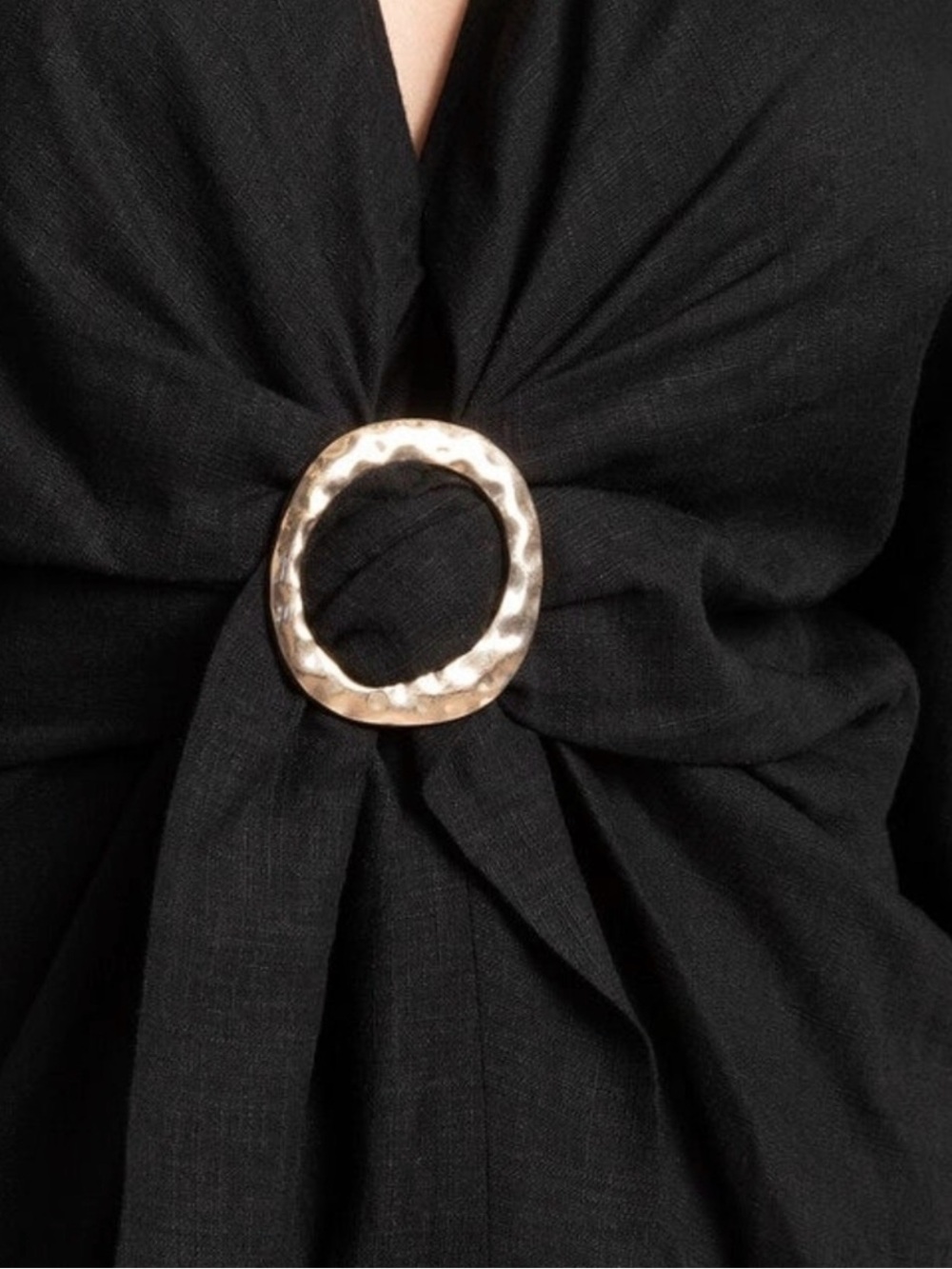 Eloquii Black Belted Linen Swim Coverup with Gold Ring Detail Size 18/20 - Picture 4 of 7